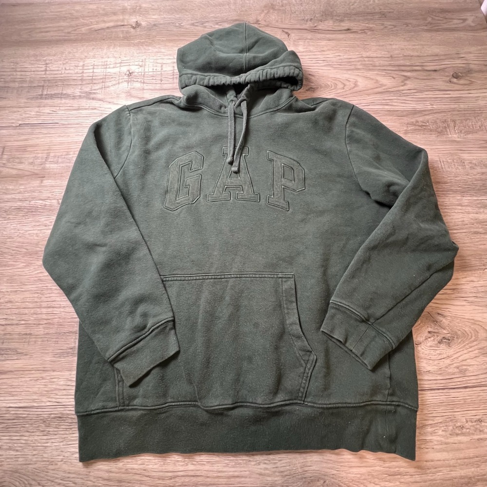 Gap Hoodie Mens Large Green Embroidered Logo Fleece Pullover Sweatshirt L